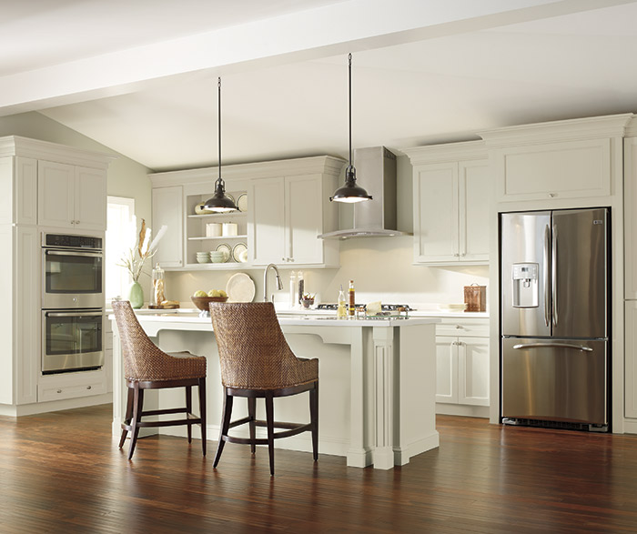 Off white cabinets in a casual kitchen